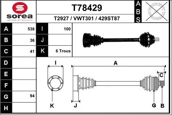 EAI T78429 - Arbre de transmission droxauto.com
