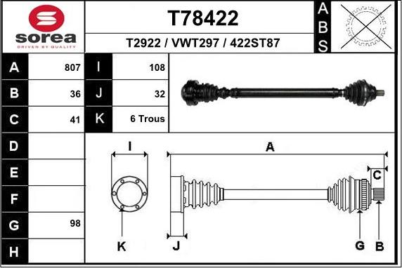 EAI T78422 - Arbre de transmission droxauto.com