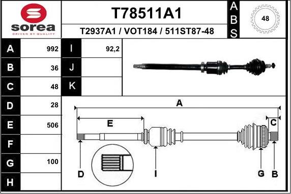 EAI T78511A1 - Arbre de transmission droxauto.com