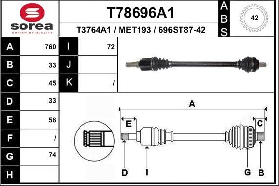 EAI T78696A1 - Arbre de transmission droxauto.com
