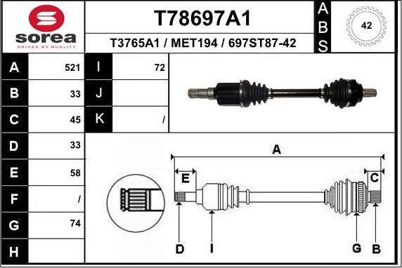 EAI T78697A1 - Arbre de transmission droxauto.com