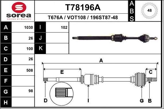 EAI T78196A - Arbre de transmission droxauto.com