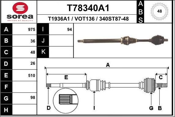 EAI T78340A1 - Arbre de transmission droxauto.com