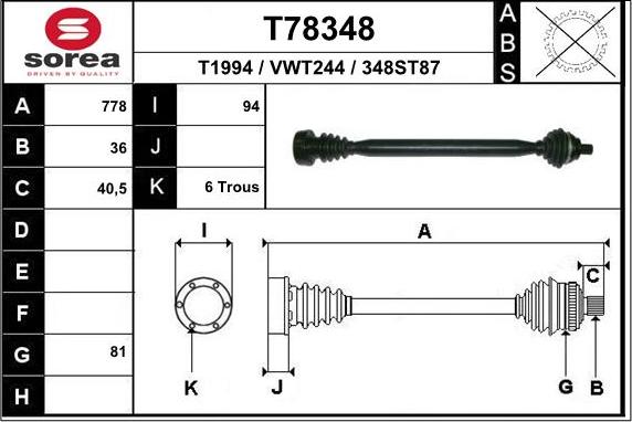 EAI T78348 - Arbre de transmission droxauto.com