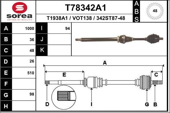 EAI T78342A1 - Arbre de transmission droxauto.com