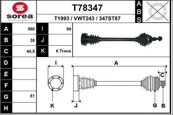 EAI T78347 - Arbre de transmission droxauto.com