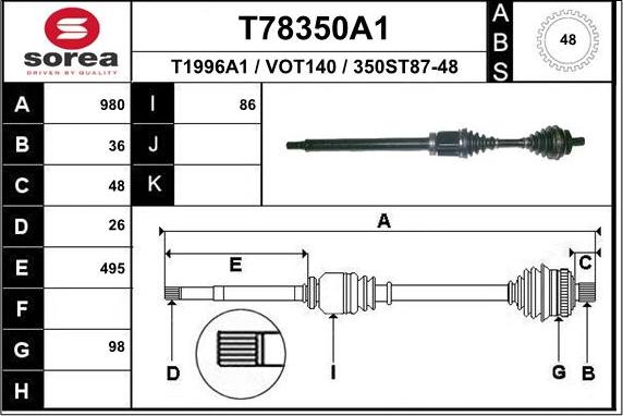 EAI T78350A1 - Arbre de transmission droxauto.com