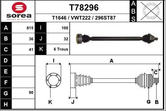 EAI T78296 - Arbre de transmission droxauto.com