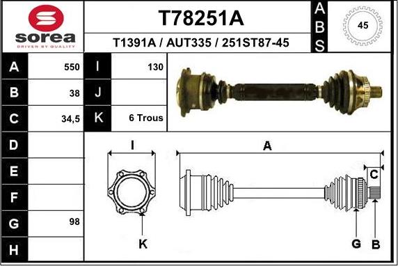 EAI T78251A - Arbre de transmission droxauto.com