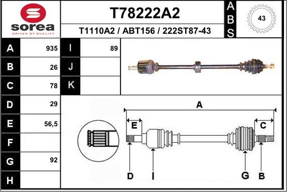 EAI T78222A2 - Arbre de transmission droxauto.com