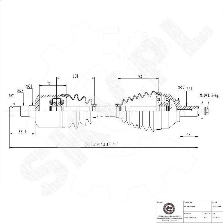 Esen SKV 40SKV288 - Arbre de transmission droxauto.com