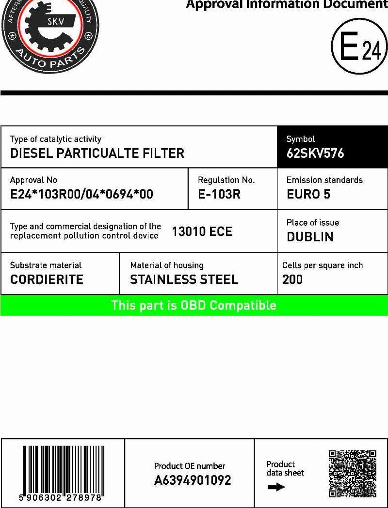 Esen SKV 62SKV576 - Filtre à particules / à suie, échappement droxauto.com