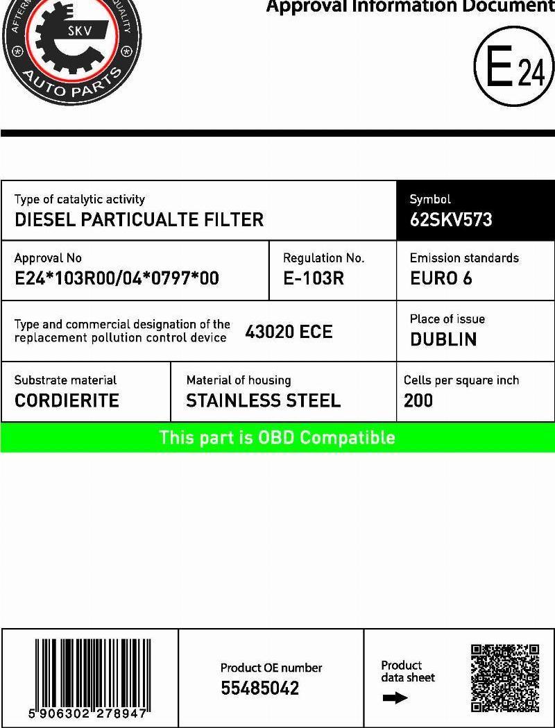 Esen SKV 62SKV573 - Filtre à particules / à suie, échappement droxauto.com