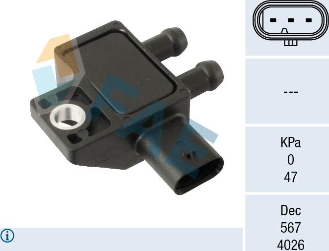 FAE 16161 - Capteur, pression des gaz échappement droxauto.com