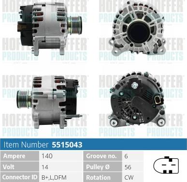 Hoffer H5515043 - Alternateur droxauto.com
