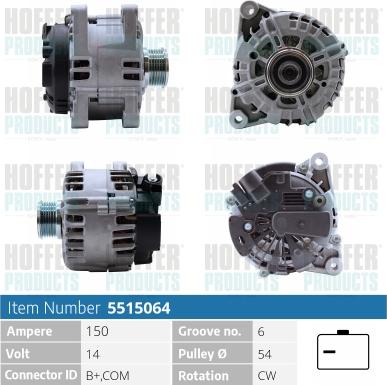 Hoffer H5515064 - Alternateur droxauto.com