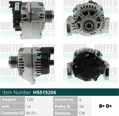 Hoffer H5515206 - Alternateur droxauto.com