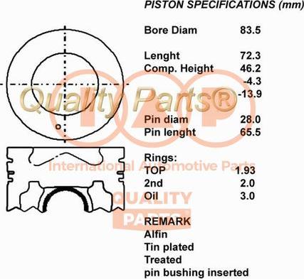IAP QUALITY PARTS 100-07086 - Piston droxauto.com