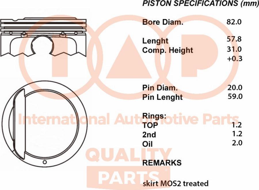 IAP QUALITY PARTS 100-07074 - Piston droxauto.com