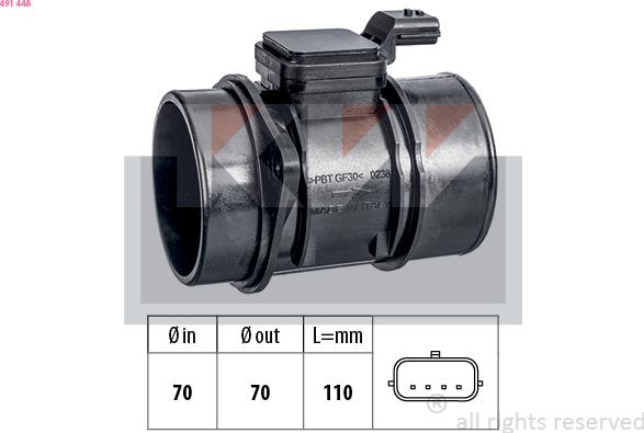 KW 491 448 - Débitmètre de masse d'air droxauto.com