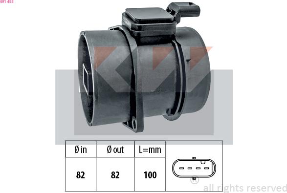 KW 491 455 - Débitmètre de masse d'air droxauto.com