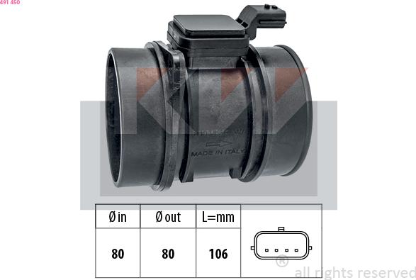 KW 491 450 - Débitmètre de masse d'air droxauto.com