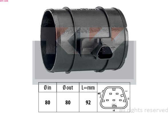 KW 491 438 - Débitmètre de masse d'air droxauto.com