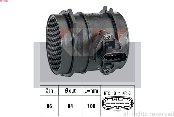 KW 491 033 - Débitmètre de masse d'air droxauto.com