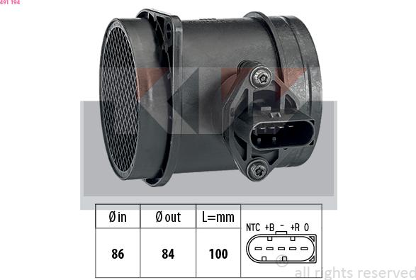 KW 491 194 - Débitmètre de masse d'air droxauto.com