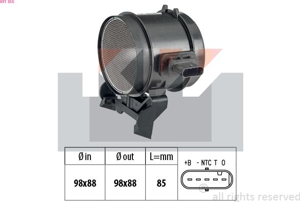 KW 491 355 - Débitmètre de masse d'air droxauto.com