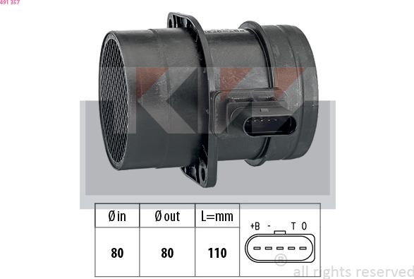 KW 491 357 - Débitmètre de masse d'air droxauto.com