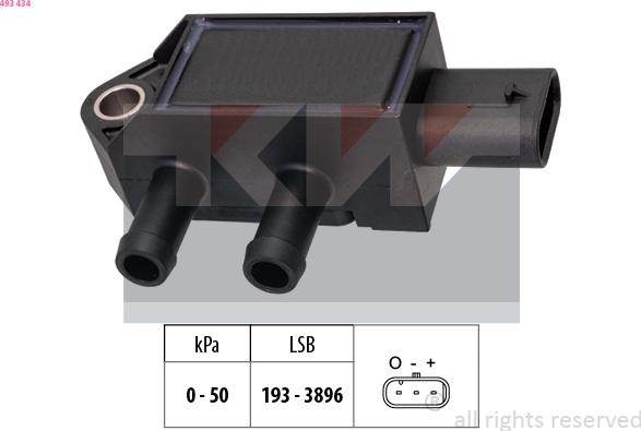 KW 493 434 - Capteur, pression des gaz échappement droxauto.com