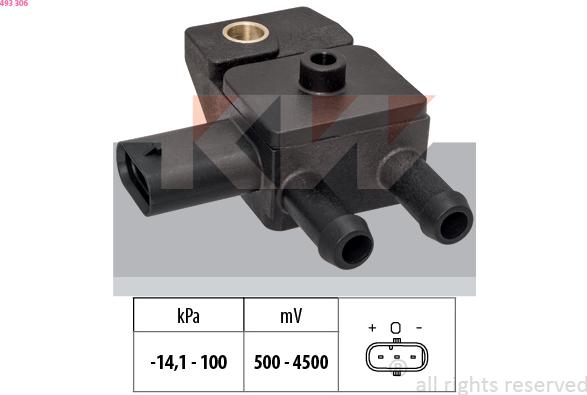 KW 493 306 - Capteur, pression des gaz échappement droxauto.com
