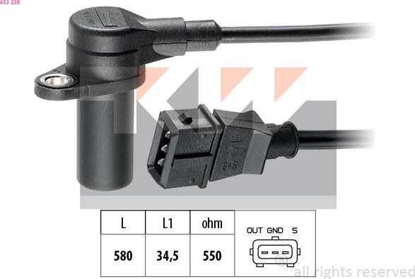KW 453 238 - Capteur d'angle, vilebrequin droxauto.com