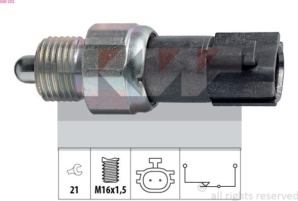 KW 560 232 - Contacteur, feu de recul droxauto.com