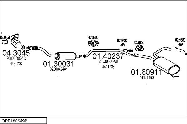 MTS OPEL80549B015736 - Échappement droxauto.com