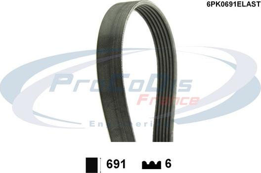 Procodis France 6PK0691ELAST - Courroie trapézoïdale à nervures droxauto.com