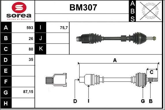 Sera BM307 - Arbre de transmission droxauto.com