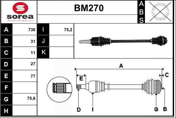 Sera BM270 - Arbre de transmission droxauto.com