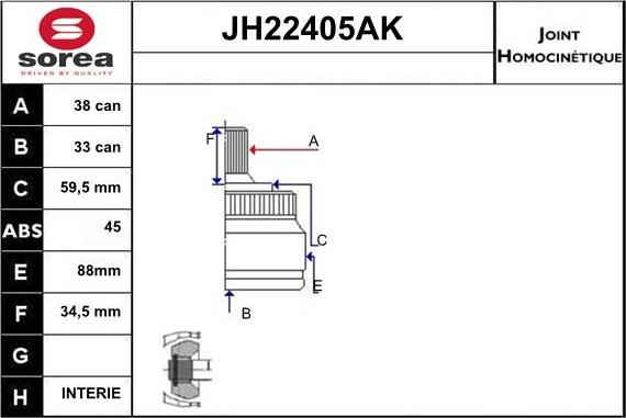 Sera JH22405AK - Jeu de joints, arbre de transmission droxauto.com
