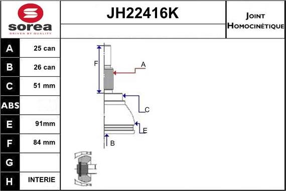 Sera JH22416K - Jeu de joints, arbre de transmission droxauto.com