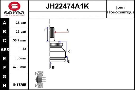 Sera JH22474A1K - Jeu de joints, arbre de transmission droxauto.com