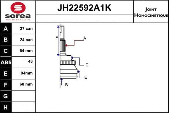 Sera JH22592A1K - Jeu de joints, arbre de transmission droxauto.com