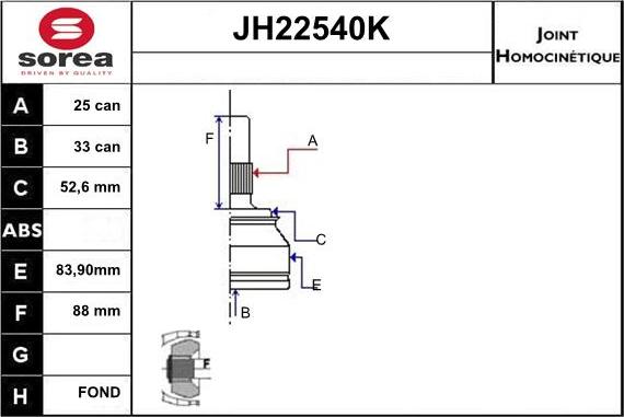 Sera JH22540K - Jeu de joints, arbre de transmission droxauto.com