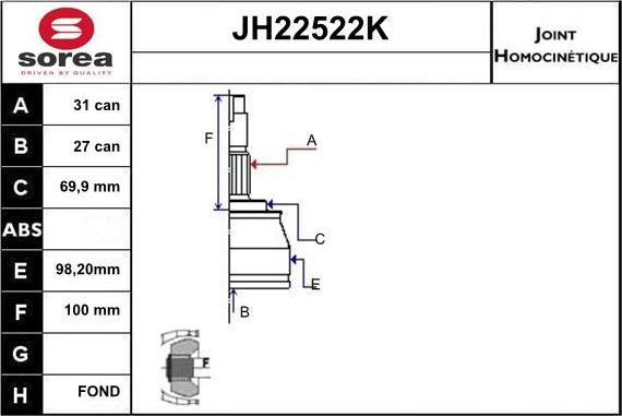 Sera JH22522K - Jeu de joints, arbre de transmission droxauto.com