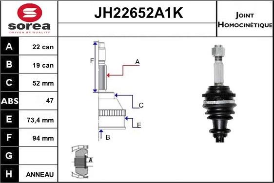 Sera JH22652A1K - Jeu de joints, arbre de transmission droxauto.com