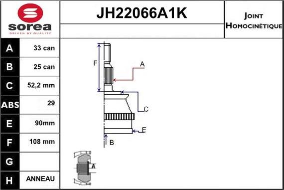 Sera JH22066A1K - Jeu de joints, arbre de transmission droxauto.com