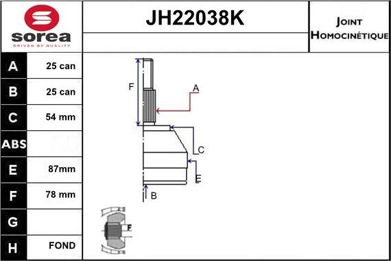 Sera JH22038K - Jeu de joints, arbre de transmission droxauto.com