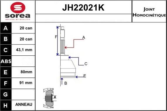 Sera JH22021K - Jeu de joints, arbre de transmission droxauto.com