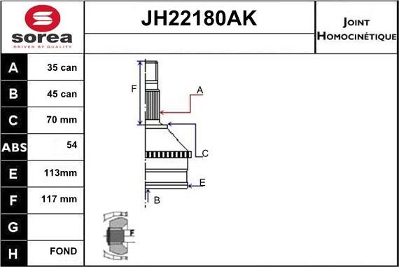 Sera JH22180AK - Jeu de joints, arbre de transmission droxauto.com